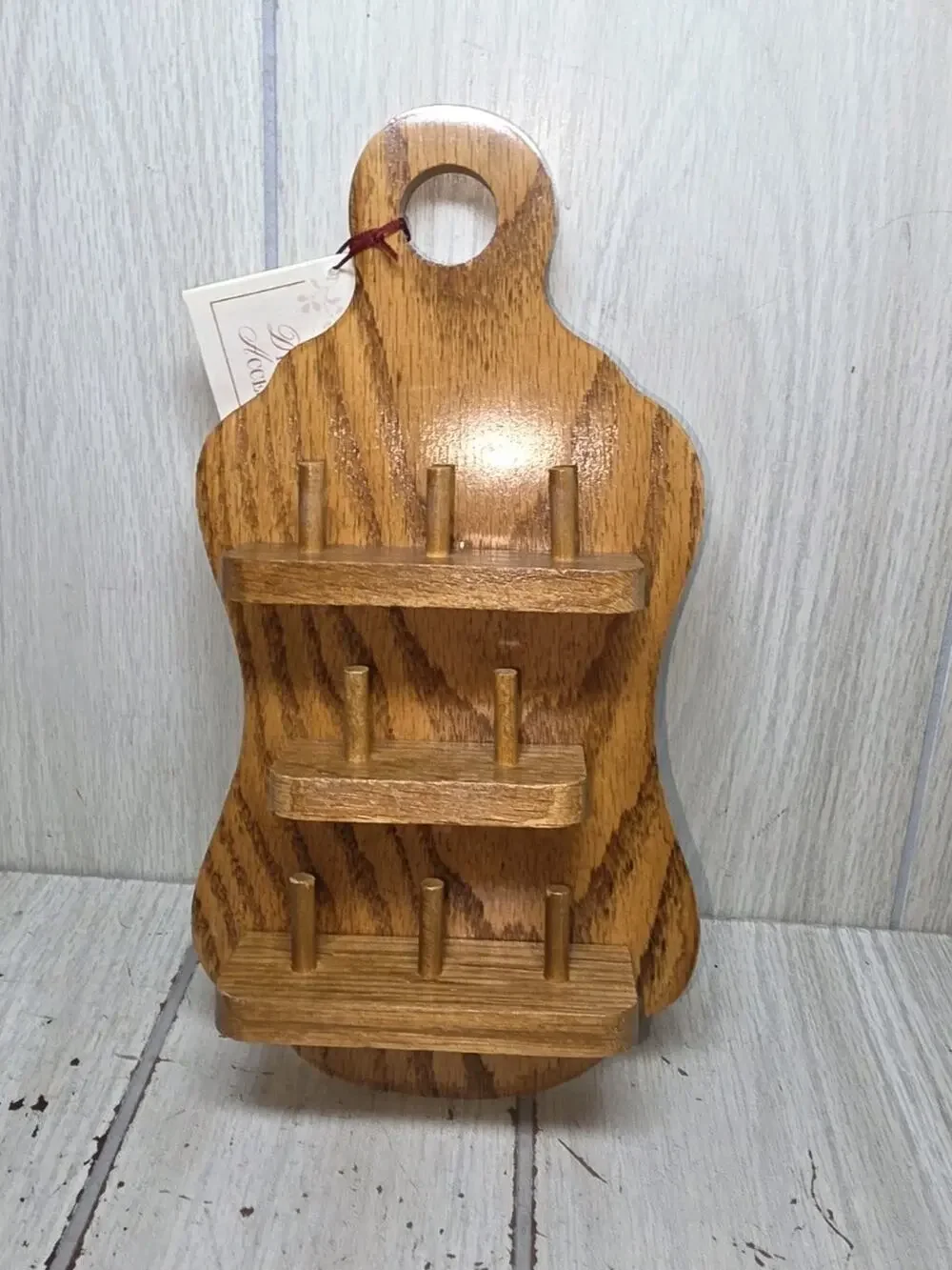 Vintage Wood Thimble Shelf Sewing Caddy Wall Mount 8 Spool Holder Heritage